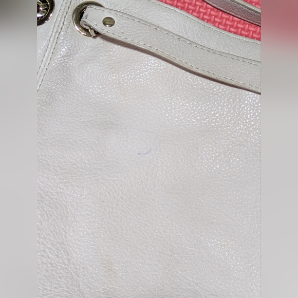 Michael Kors Ivory Leather Purse Gold Metal Chain Shoulder Bag Jet Set Tote Crea - Picture 15 of 15